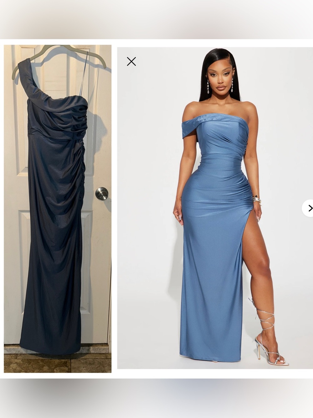 NWT Fashion Nova Blaire Maxi Gown One Side Shoulder Slit Dress Sz XSmall